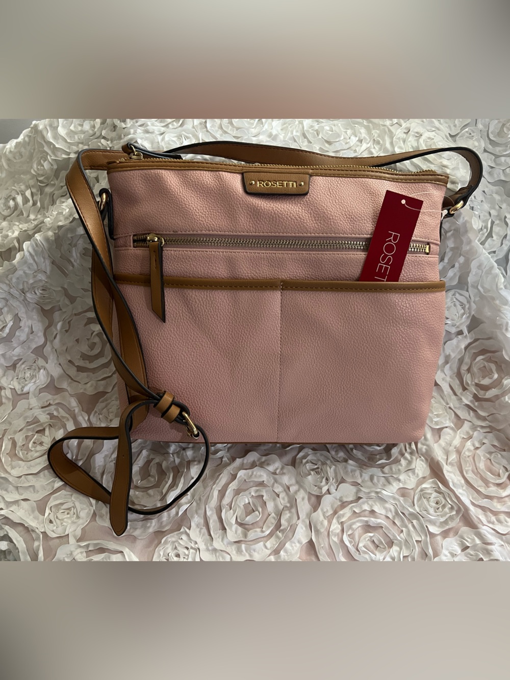 Rosetti Blush Pink Crossbody with Tan Trim